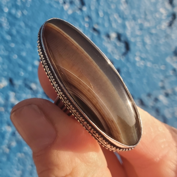 New Oversized Botswana Agate 925 Silver Statement Ring. - Picture 3 of 16